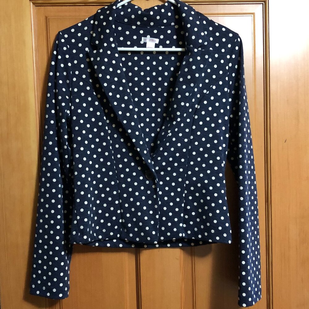 Xhilaration Jacket Navy and Winter White Polka Dots. Size Small/Petite